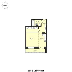 1-к квартира, вторичка, 45м2, 6/9 этаж