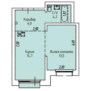 1-к квартира, строящийся дом, 39м2, 10/19 этаж
