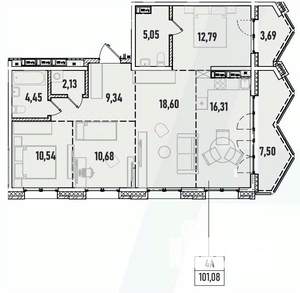 4-к квартира, вторичка, 101м2, 10/19 этаж