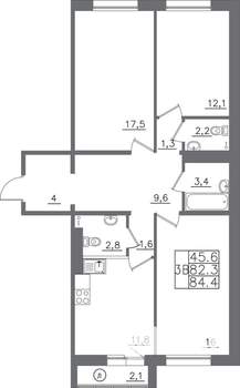 3-к квартира, вторичка, 84м2, 5/14 этаж