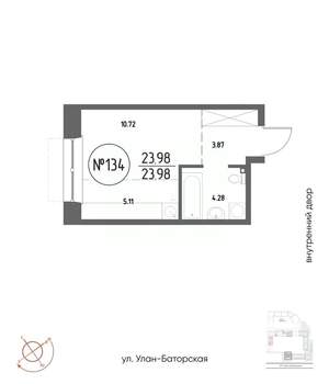 Студия квартира, строящийся дом, 24м2, 2/19 этаж