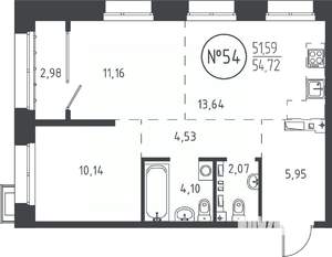 2-к квартира, вторичка, 54м2, 9/19 этаж