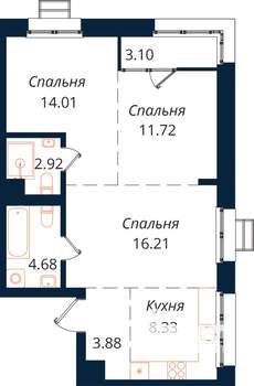 3-к квартира, вторичка, 65м2, 4/18 этаж