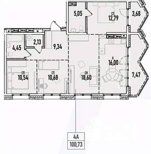 4-к квартира, вторичка, 101м2, 12/19 этаж
