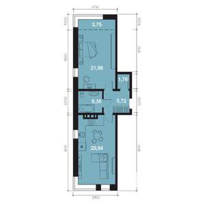 2-к квартира, строящийся дом, 64м2, 2/8 этаж