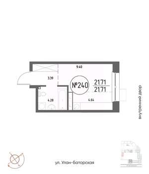 Студия квартира, строящийся дом, 22м2, 13/19 этаж