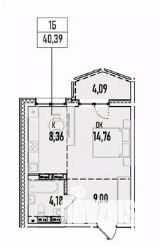 1-к квартира, вторичка, 40м2, 16/19 этаж