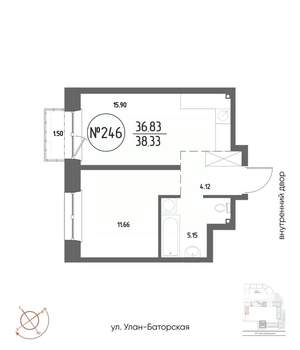 1-к квартира, строящийся дом, 38м2, 13/19 этаж