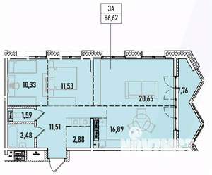 3-к квартира, вторичка, 87м2, 8/19 этаж