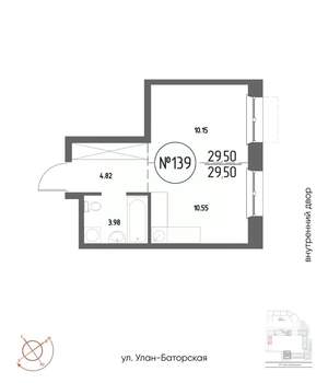 1-к квартира, строящийся дом, 30м2, 2/19 этаж