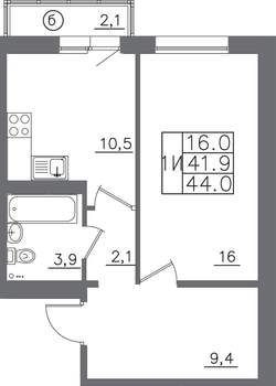 1-к квартира, вторичка, 44м2, 3/14 этаж