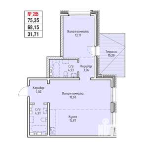 2-к квартира, строящийся дом, 75м2, 16/19 этаж