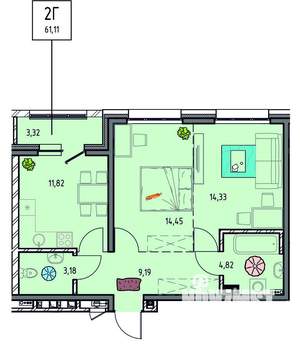 2-к квартира, вторичка, 61м2, 2/14 этаж