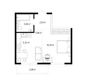2-к квартира, вторичка, 42м2, 15/19 этаж