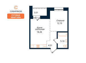 1-к квартира, сданный дом, 44м2, 18/18 этаж