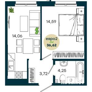 1-к квартира, строящийся дом, 37м2, 3/19 этаж