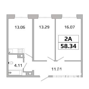 2-к квартира, вторичка, 58м2, 12/16 этаж