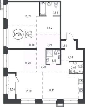 4-к квартира, вторичка, 107м2, 15/19 этаж