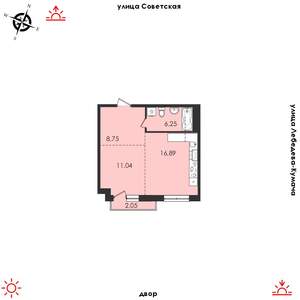 1-к квартира, строящийся дом, 44м2, 4/14 этаж