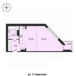 1-к квартира, строящийся дом, 54м2, 11/15 этаж