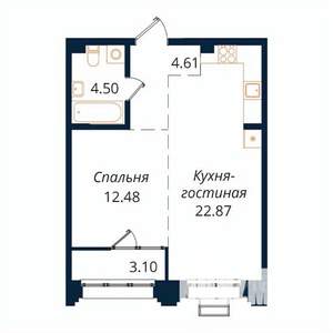 1-к квартира, строящийся дом, 47м2, 4/18 этаж