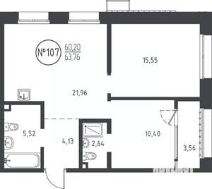 2-к квартира, вторичка, 64м2, 2/10 этаж