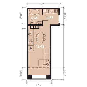 1-к квартира, вторичка, 30м2, 1/8 этаж