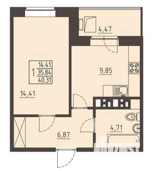 1-к квартира, строящийся дом, 41м2, 14/17 этаж
