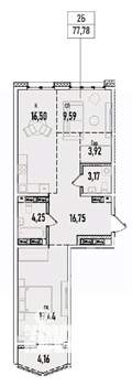 2-к квартира, вторичка, 78м2, 18/19 этаж