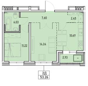 2-к квартира, вторичка, 53м2, 8/13 этаж