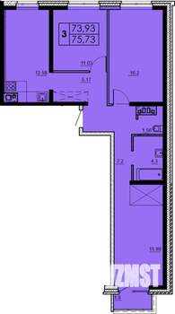 3-к квартира, строящийся дом, 76м2, 16/18 этаж