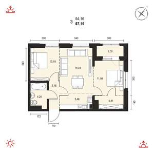 3-к квартира, вторичка, 57м2, 12/14 этаж