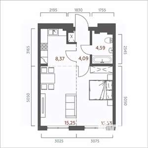 1-к квартира, вторичка, 48м2, 6/19 этаж