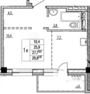 1-к квартира, вторичка, 30м2, 11/12 этаж