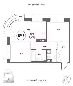 2-к квартира, строящийся дом, 63м2, 9/20 этаж
