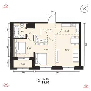3-к квартира, вторичка, 58м2, 14/14 этаж