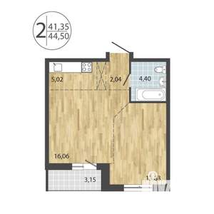 2-к квартира, строящийся дом, 45м2, 15/19 этаж