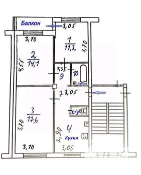 3-к квартира, вторичка, 65м2, 2/5 этаж