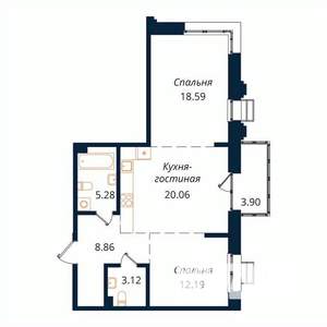 2-к квартира, строящийся дом, 71м2, 13/18 этаж