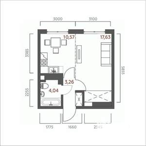 1-к квартира, строящийся дом, 36м2, 14/19 этаж