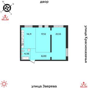 2-к квартира, строящийся дом, 65м2, 3/14 этаж
