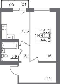 1-к квартира, вторичка, 44м2, 10/14 этаж