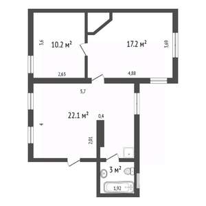 2-к квартира, вторичка, 53м2, 2/2 этаж