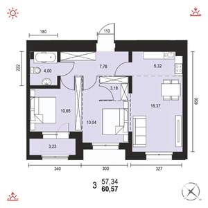 3-к квартира, вторичка, 61м2, 14/14 этаж