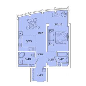 1-к квартира, вторичка, 66м2, 3/7 этаж