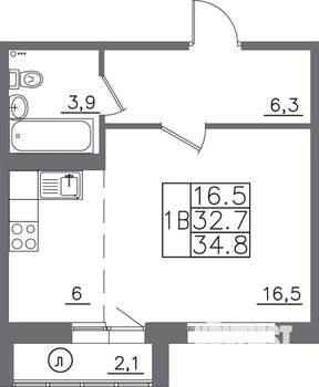 1-к квартира, вторичка, 35м2, 14/14 этаж