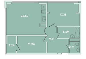 2-к квартира, вторичка, 77м2, 7/14 этаж