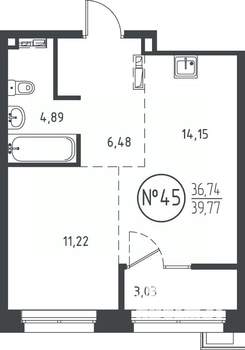 1-к квартира, вторичка, 39м2, 8/10 этаж