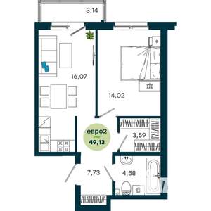 1-к квартира, строящийся дом, 49м2, 4/19 этаж
