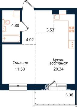 1-к квартира, строящийся дом, 49м2, 18/18 этаж